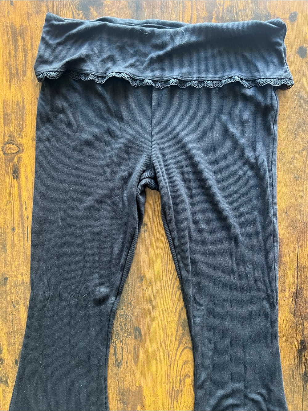 Oh Polly Black Fold-Over Waist Bootleg Pants